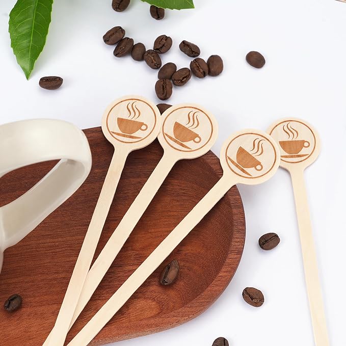 100Pcs Coffee Stirrers-5.9 Inch Natural Wooden Stir Sticks with Round Ends, Disposable Biodegradable Cafe Grade Coffee Stir Sticks Wood Beverage Mixer for Coffee Cocktails Milk Tea | Natural disposable biodegradable cafe grade coffee stir sticks