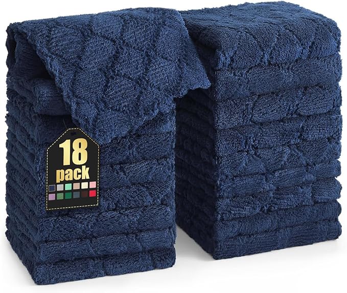 Homaxy 18 Pack Super Soft Absorbent Dish Cloths, 10" x 10", Navy Blue | Coral Velvet, Nonstick Oil Fast Drying Microfiber Cleaning Cloth, No Lint Household Dishcloths