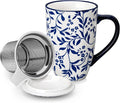 vancasso SELENE Porcelain Tea Mug, 18 oz Porcelain Tea Cup with Infuser and Lid Steeps Loose Leaf Tea, Microwave & Dishwasher Safe, Delicate Floral