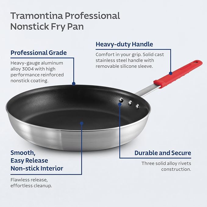 Tramontina Professional 14-Inch Non Stick Extra Large Frying Pan | Heavy-Gauge Aluminum Skillet with Reinforced Nonstick Coating, Red Handle, Dishwasher and Oven Safe, Made in Brazil
