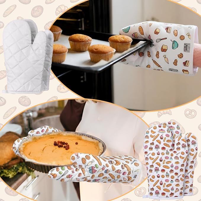 Geyoga 18 Pairs Oven Mitts Heat Resistant Kitchen Long Oven Gloves Mitts Thick Cotton Winter Quilted Baking Flexible Glove Bulk for Cooking BBQ Picnic Kitchen Grilling 10.6 Inch(White)