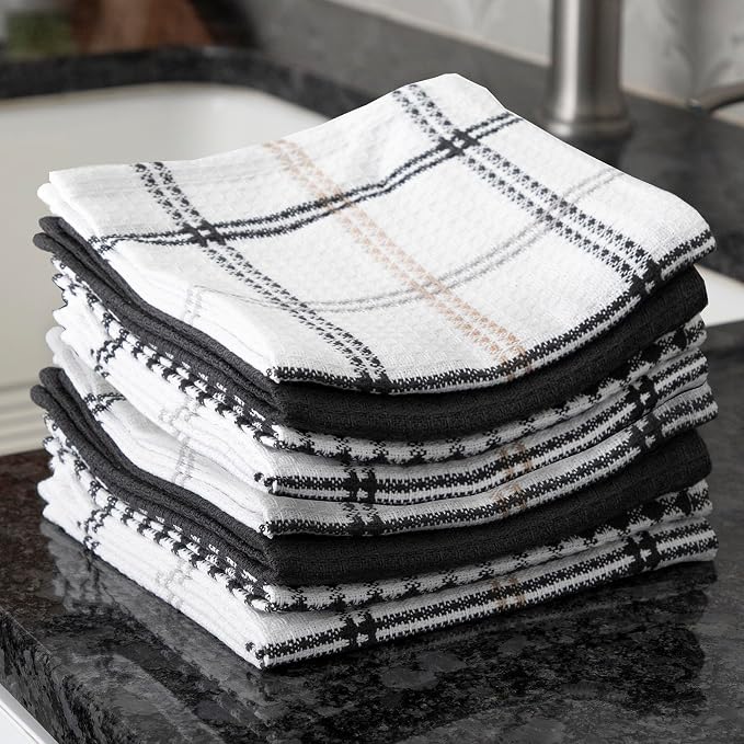 T-Fal Premium Waffle Dish Cloths: Highly Absorbent, Super Soft Long Lasting - 100% Cotton, 12"x13" Towel for Cleaning & Drying, (8-Pack), Neutral