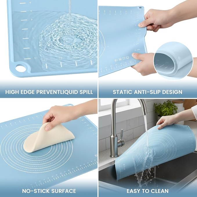 24x16 Silicone Rolling Mat Non-Stick Food Grade Baking Mat w/Measurements | Non-slip edges, heatproof silicone, nonstick, measuring guides, oven/dishwasher safe, tearproof, easy clean.