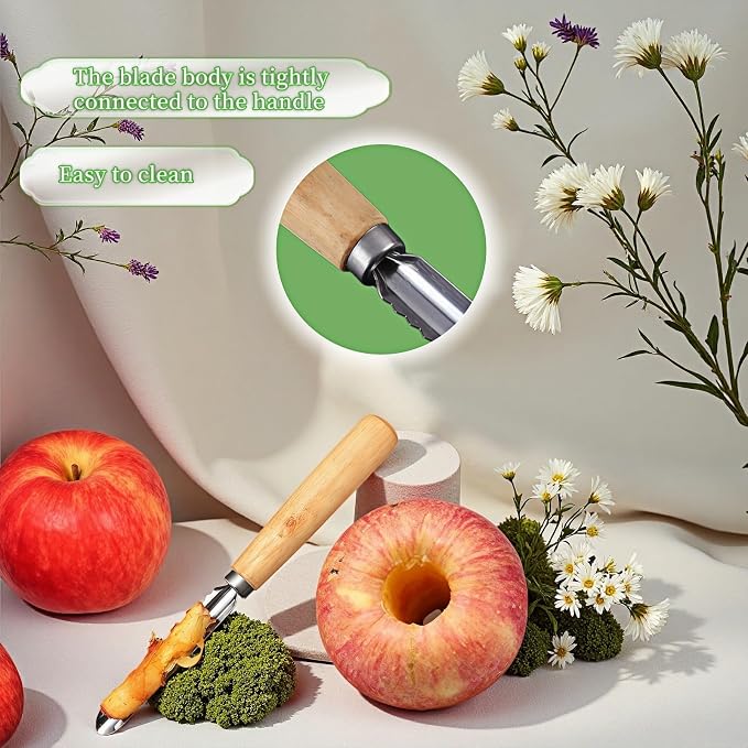 2-Pack Vegetable Corer Tool - 8" Stainless Steel Fruit & Veggie Corer for Zucchini, Apples, Eggplant - Hollow Out for Stuffing with Wood Handle - Kitchen Coring Tool