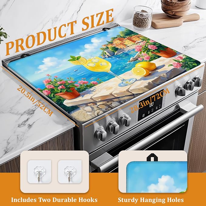Stove Top Covers for Electric Stove,Summer Lemon Juice Flat Top Stove Cover,Potted Flowers Heat Resistant Glass Top Stove Cover Protector Anti-Slip Range Covers, 28 x 20 Inch