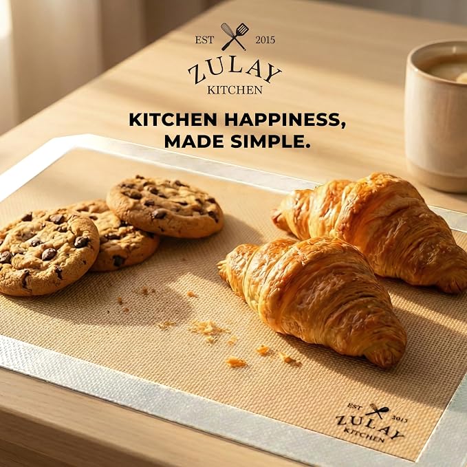 Zulay Kitchen Silicone Baking Mat 2 Pack – 16.5"×11.6" BPA-Free Reusable Baking Sheet, Heat Resistant 480°F – Non-Slip Border, Perfect for Cookies, Bread, Pastries & Oven Use - (Light Gray)