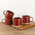 GBhome 15 OZ Stackable Coffee Mugs Set of 4, Ceramic Coffee Cups Set | 4 Assorted Designs, Embossed Mugs with Texture Patterns for Tea/Coffee, Dishwasher&Microwave Safe, Burgundy