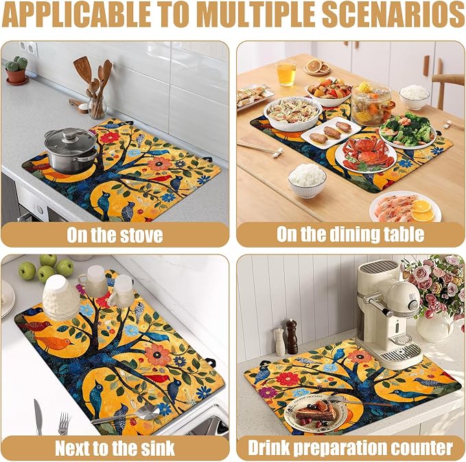 Bird Tree Stove Top Covers for Electric Stove, Electric Gas Stove Pad Heat Resistant Range Cooktop Protector for Home Decor Kitchen 28"x20"