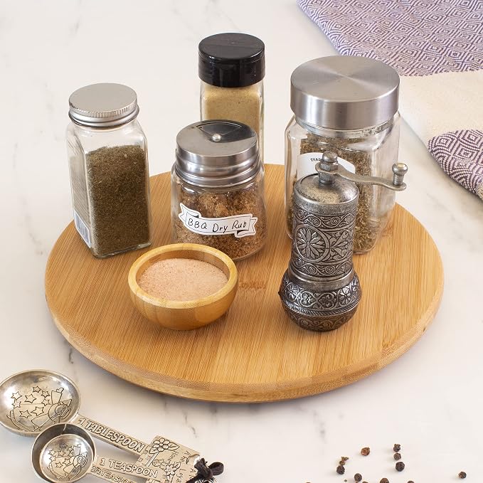 TB Home 10 Inch Bamboo Lazy Susan Turntable for Kitchen, Cabinet or Pantry | Keep spices, sauces, condiments, and seasonings within reach. Sized for kitchen cabinets, pantries, and countertops.