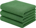 Homaxy 100% Cotton Waffle Weave Kitchen Towels, 3-Pack, Grass Green | 13 x 28 Inches, Ultra Soft Absorbent Dish Towels, Quick Drying Cleaning Towels