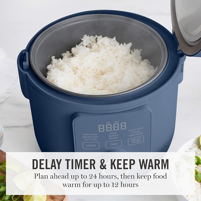 Martha Stewart 8 Cup Cooked (4 Cup Uncooked) Rice Cooker & Steamer, Navy | PFAS-Free Ceramic Nonstick Removable Pot, 9 Modes, Keep Warm, Steamer, White & Brown Rice, Quinoa, Grains, Oats, Easy Clean