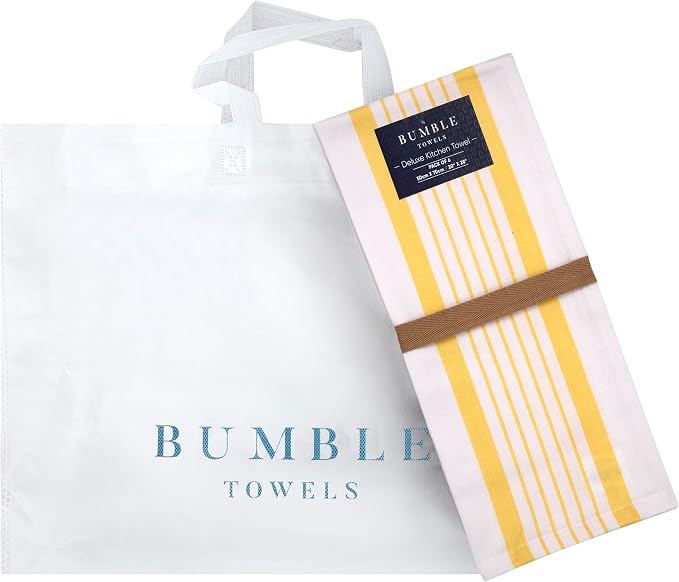 Premium Kitchen Towels 6 Pack 100% Cotton 20"x28" Dish Towels Yellow Stripe | Large Flat & Terry Kitchen Linen Set with Hanging Loops, Highly Absorbent for Washing and Drying Dishes