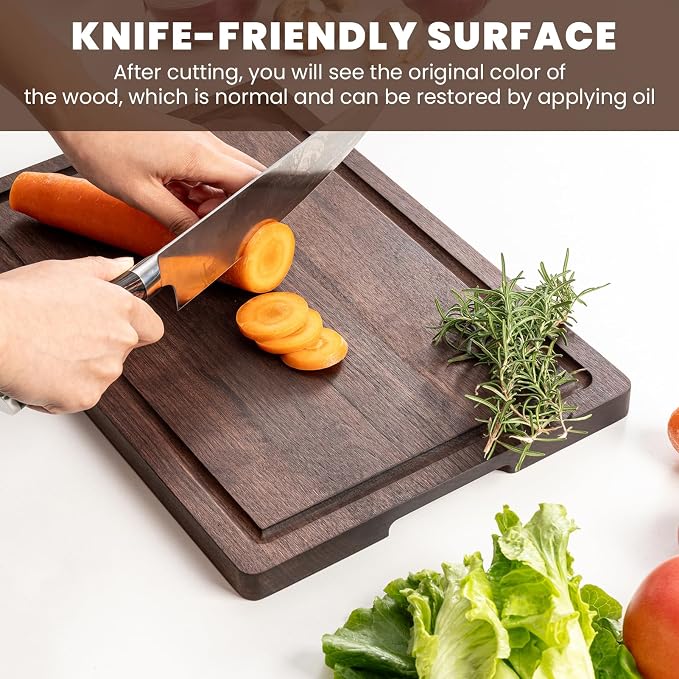 Heimlove Walnut Wood Cutting Board for Kitchen, 15"x10" Reversible Wooden Chopping Board with Deep Juice Grooves and Handles, Natural Walnut Wood Cutting Board for Chopping, Cheese, Vegetables