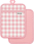 100% Thick Cotton Pot Holders Ribbed Soft Silicone Pink Gingham | Stylish Pot Holders with Pockets, Ribbed Soft Silicone, Machine Washable Non-Slip Heat Resistant Hot Pads 2pcs, Kitchen Gift