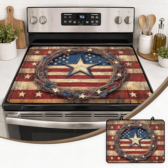 Patriotic Electric Stove Top Cover | Heat Resistant Glass Cooktop Protector for Kitchen Ceramic Countertops, Multiuse Stove Cover and Dish Drying Mat