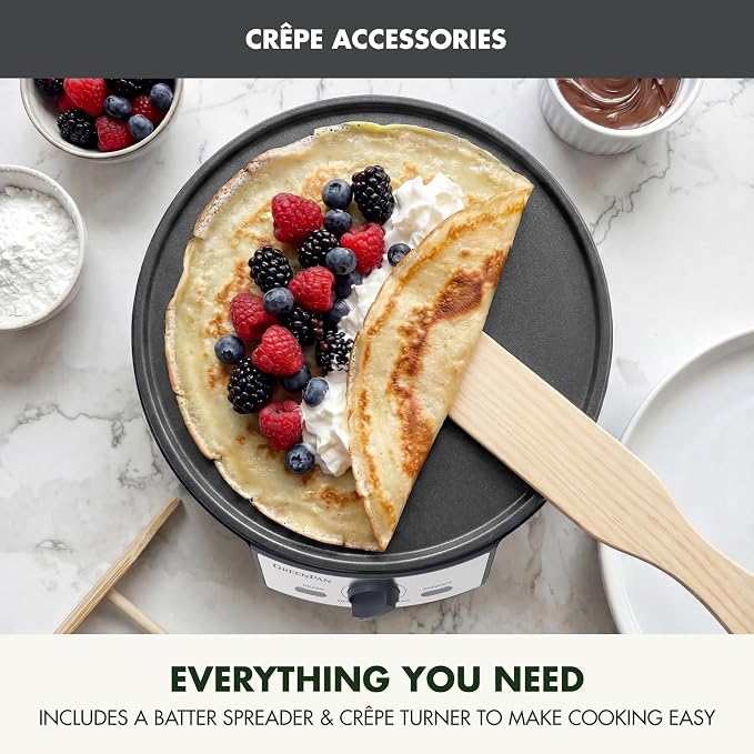 GreenPan Advanced 12" Crepe Maker, Healthy Ceramic Nonstick PFAS-Free Coating, Adjustable Temperature Control, 400°F Heating, Batter Spreader & Crepe Turner Included, Graphite