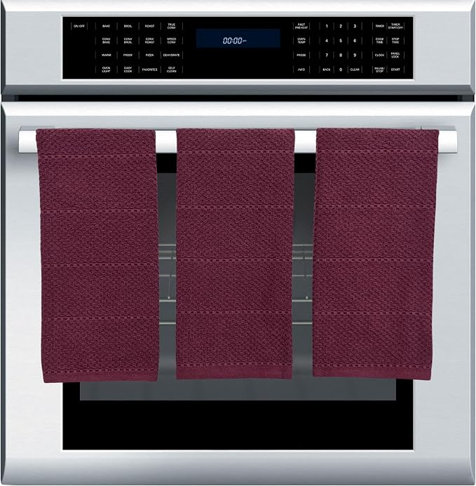 Burgundy Red Wine Kitchen Dish Towels, Set of 3, 100% Cotton, 18" x 28" | Terry Loop Textured, Soft & Absorbent Cleaning Cloth, Quick Dry, Multipurpose for Everyday Use