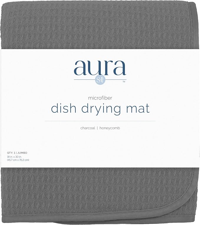 S&T INC. Dish Drying Mat, 18" x 30", Jumbo, Charcoal Grey | Absorbent Microfiber, XXL Kitchen Counter Mat for Dishes, Utensils, Pots and Pans, Machine Washable