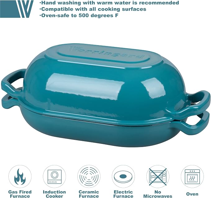 VORRINGARD Enameled Cast Iron Sourdough Bread Oven, Dutch Oven, Loaf Cast Iron Bread Pan for Homemade Bread Baking, Meatloaf Pan with Lid, 5QT, Bluegreen