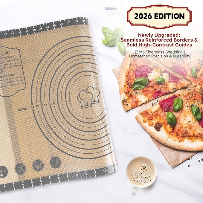 DANIA & DEAN 36"x24" Extra Thick Silicone Baking Mat for Pastry and Bread | Non-Slip & Non-Stick Mat with Measurements, for Pizza, Pie Crust, Dough Rolling, Pasta & Sourdough, Reusable Counter Sheet