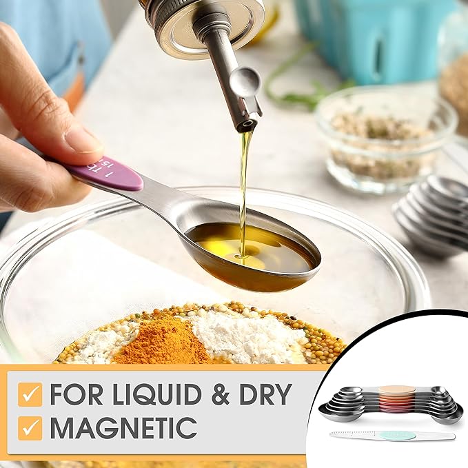 Spring Chef Stainless Steel 8 Magnetic Measuring Spoons Set, Desert Sunset | Dual Sided Metal Teaspoon & Tablespoon Measuring Spoons with Leveler for Dry & Liquid Ingredients, Fits in Kitchen Spice Jars