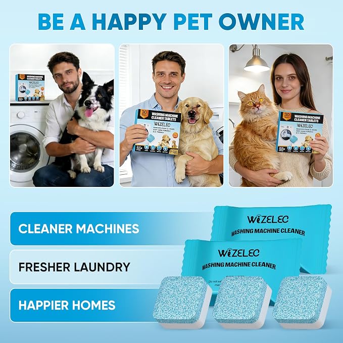 Washing Machine Cleaner Tablets - 30 Pack, 1+Year Laundry Use, Fits All Washers, Cleaning Drum & Tub Seal Removes Limescale, Odors & Buildup, Eco-Safe, Residue-Free, Pet-Friendly, Septic Safe