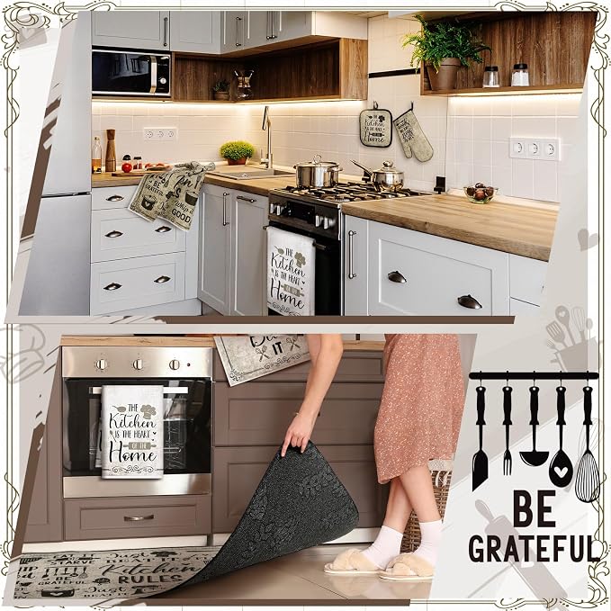 Fourluoo 10 Pcs Attractive Style Kitchen Dish Towels Rugs Oven Mitts and Pot Holders Set Farmhouse Kitchen Decor Set for Women Mom Daughter Gift Cooking Baking Grilling (Rustic Farmhouse)