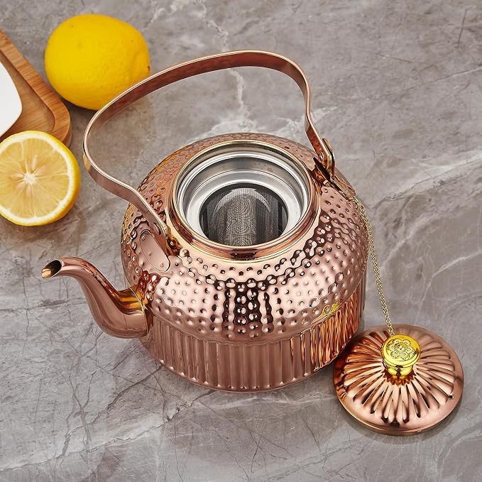 SANQIAHOME Antique 1.4L (45 Oz) Stainless Steel Teapot with Infuser Copper