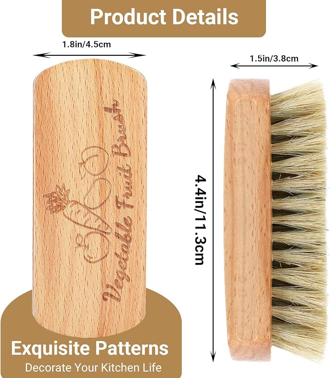 Vegetable Scrubber, Veggie Potato Fruit Brush for Food | Firm Bristles, Wood Veggie Wash Scrubber, Carrot Cucumber Tableware Cleaning, Kitchens Camping Brush Tool