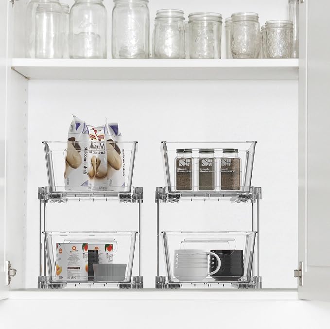 Simple Houseware 2Pcs 2-Tier Slim Drawer Cabinet Pull-Out Organizer, Clear