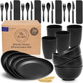 FOODLE Wheat Straw Dinnerware Set - RV, Camping, Picnic Plates Cups & Bowls | BPA-Free & Safety Tested - Microwave & Dishwasher Safe - Lightweight & Unbreakable Dishes - Great for Kids & Adults - For 4
