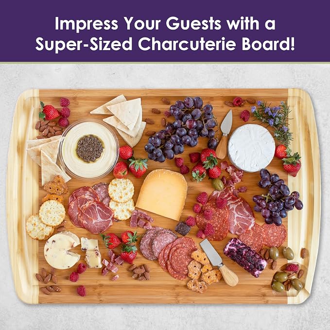 Totally Bamboo 30" x 20" Bamboo Wood Extra Large Cutting Board, Stove Top Cover or Over the Sink Chopping Block, Noodle Board and Giant Charcuterie Serving Tray
