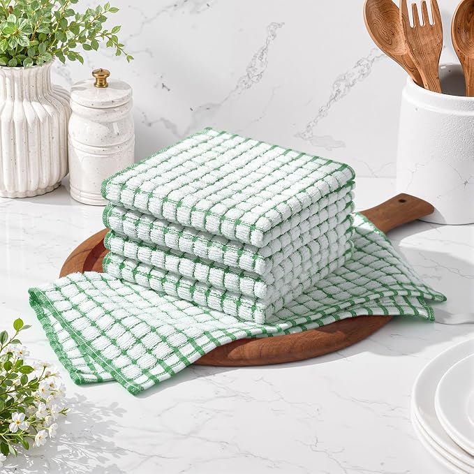 Homaxy 16 Pack Terry Kitchen Dish Cloths, 12"x12", Green | Super Soft and Absorbent Dish Rags, Quick Drying Reusable Dish Towels for Washing Dishes