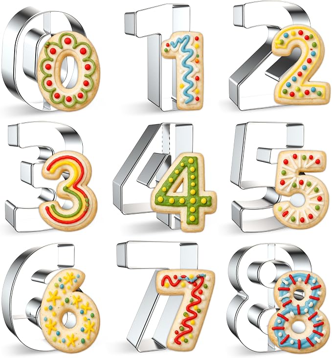 FUSOTO 9PCS Number Cookie Cutters Set, 4 Inches Number 0-8(6 Reverses to 9) | DIY Alphabet Cake&Cookie, Stainless Steel Cookie Cutters for Baking, Letters Shaped Baking Tool for Homemaking Cookie, Dough