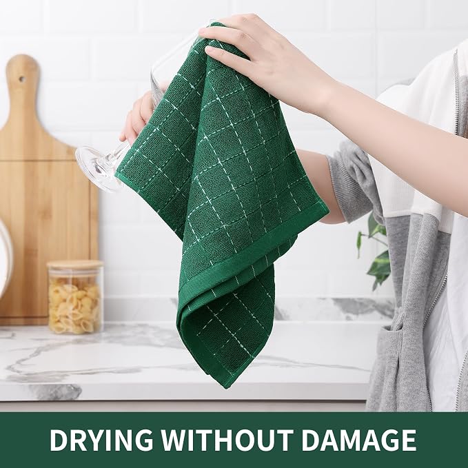 Homaxy 100% Cotton Terry Kitchen Towels, 12 Pack, Dark Green | Ultra Soft and Absorbent Dish Towels for Kitchen, Suitable for Drying and Washing Dishes