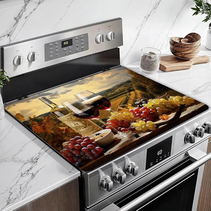 Vintage Wine Glass Stove Top Covers for Electric Stove, Electric Gas Stove Pad Heat Resistant Range Cooktop Protector for Home Decor Kitchen 28"x20"