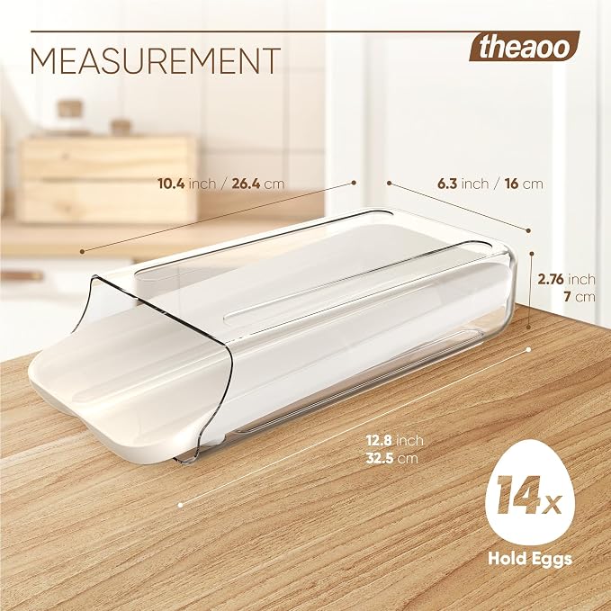theaoo Egg Holder for Fridge, Automatic Rolling Egg Container, White, 1Pack | Quick Removable Inner Tray For Easy Egg Loading. Stackable Egg Dispenser For Refrigerator Storage And Organization