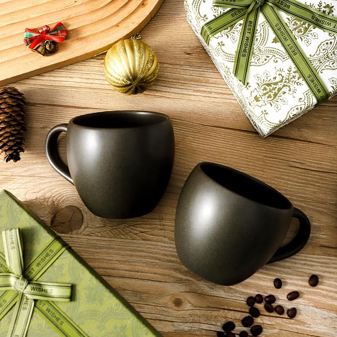 Coffee Mugs Set of 4, Black 16 oz Coffee Mugs for Latte Cappuccino Cocoa and Tea, Ceramic Coffee Cups With Handle,Stoneware Mugs for Housewarming Gifts, Microwave＆Dishwasher Safe