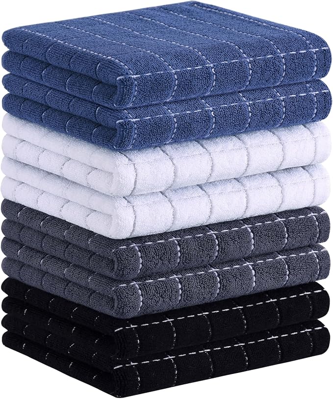 Homaxy 100% Cotton Terry Kitchen Towels, 8 Pack, Multiple Color | Ultra Soft and Absorbent Dish Towels for Kitchen, Suitable for Drying and Washing Dishes