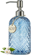 JASAI 18Oz Gem Patterned Glass Soap Dispenser for Kitchen and Bathroom | Refillable Hand soap Dispenser with Rust Proof Stainless Steel Pump, Clear Soap Dispenser Bathroom for Dish Soap, Hand Soap.