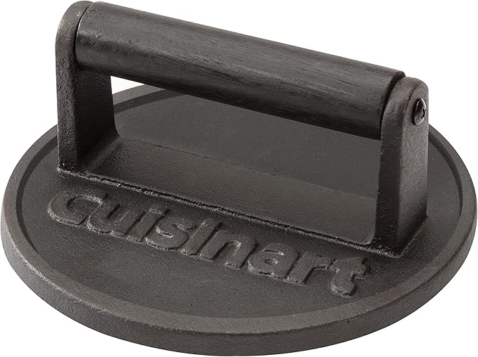 Cuisinart Smash Burger Press, Cast Iron, 6.5" Round Burger Smasher | CISB-111, hamburger press with round flat edge for crispy carmelization, the go-to grill press for indoor and outdoor cooking