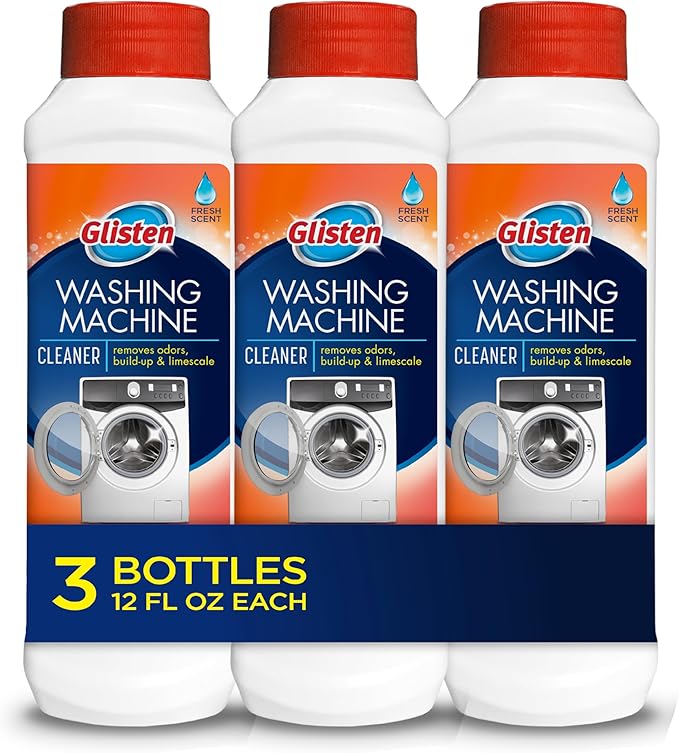 Glisten Washing Machine Cleaner, Fresh Scent, 12 oz Bottle, 3-Pack | Helps Remove Odor & Limescale; Regular Care Helps Prevent Future Buildup in Top/Front HE Washers, Made in USA