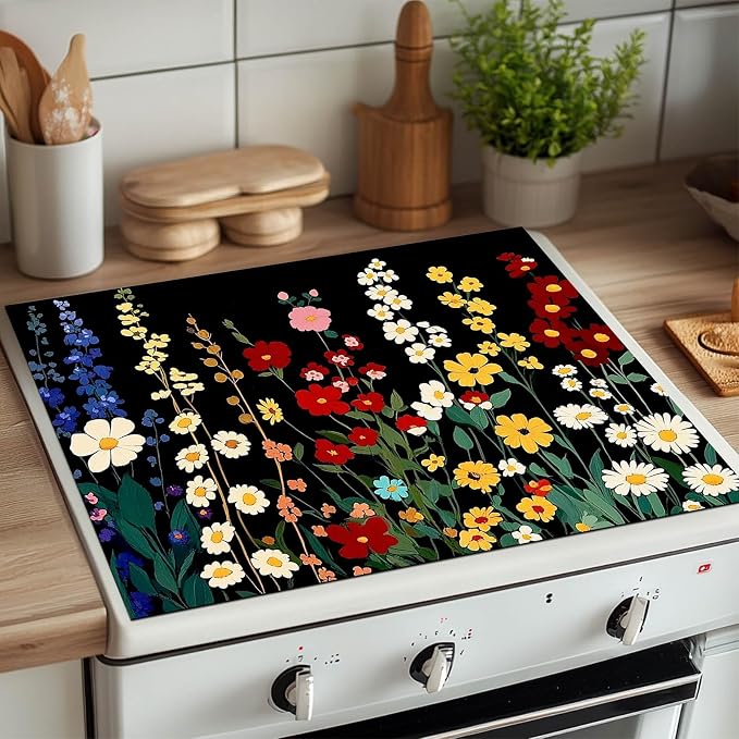 HOMETITUTE Wildflower Stove Top Cover 28x20 Colorful Garden Diatomite Mat