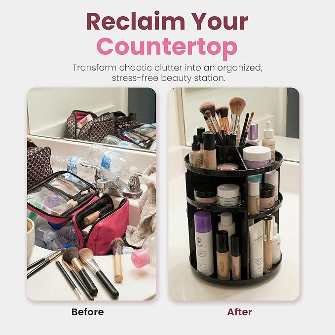 Masirs 360 Rotating Makeup Organizer Countertop, Adjustable Shelf, Black | 360-Degree Rotating Makeup Organizer, Adjustable Shelf Height, Cosmetic Perfume Skincare Storage, Vanity Countertop, Black