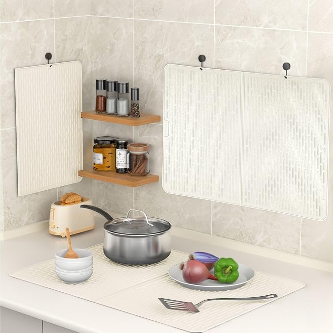 Foldable Silicone Stove Top Cover – 20"x28" Stove Top Covers for Electric Stove, Glass Top Stove Cover, RV Stove Top Cover & Dish Drying Mat (Cream, 28''x20'')