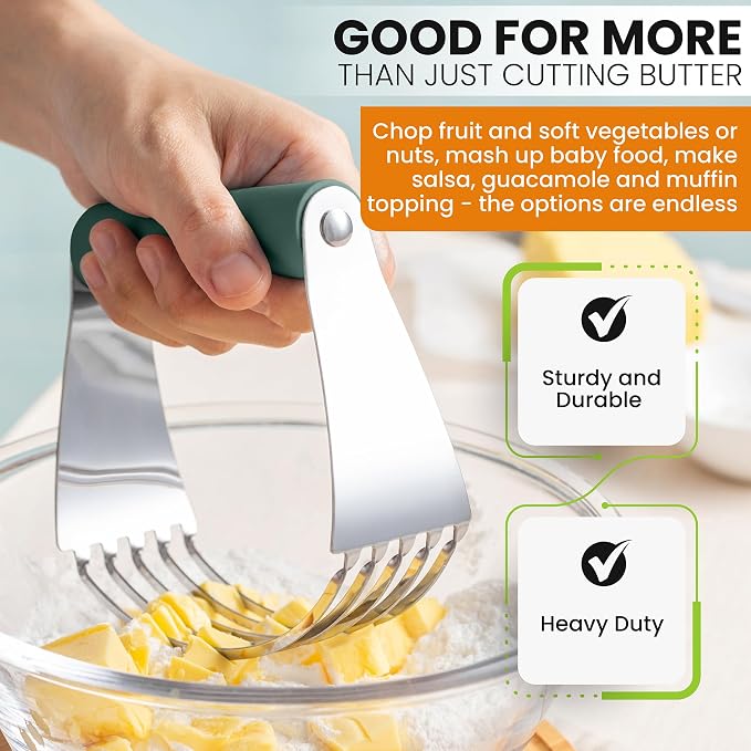 Spring Chef Large Dough Blender For Baking - Pro Pastry Blender, Pine Green | Heavy Duty Dough Mixer Hand Tool w/ Stainless Steel Blades, Professional Pastry Cutter Tool for Easy Mixing, Dishwasher Safe