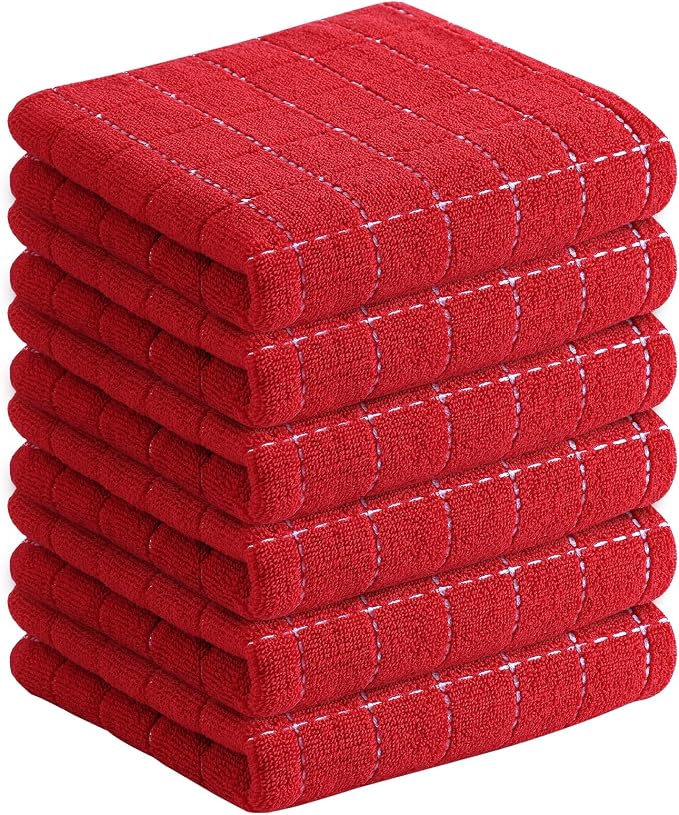 Homaxy 100% Cotton Terry Kitchen Towels, 6 Pack, Red | Ultra Soft and Absorbent Dish Towels for Kitchen, Suitable for Drying and Washing Dishes