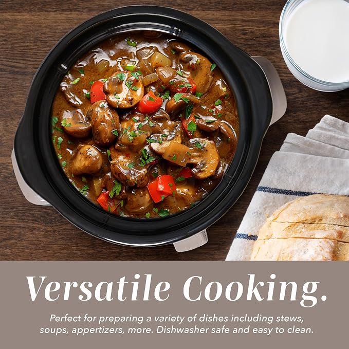 COOK WITH COLOR 2QT Mini Electric Round Slow Cooker - Adjustable Settings, Removable Stoneware Pot, Tempered Glass Lid, Dishwasher Safe, Cool-Touch Side Handles, Greige