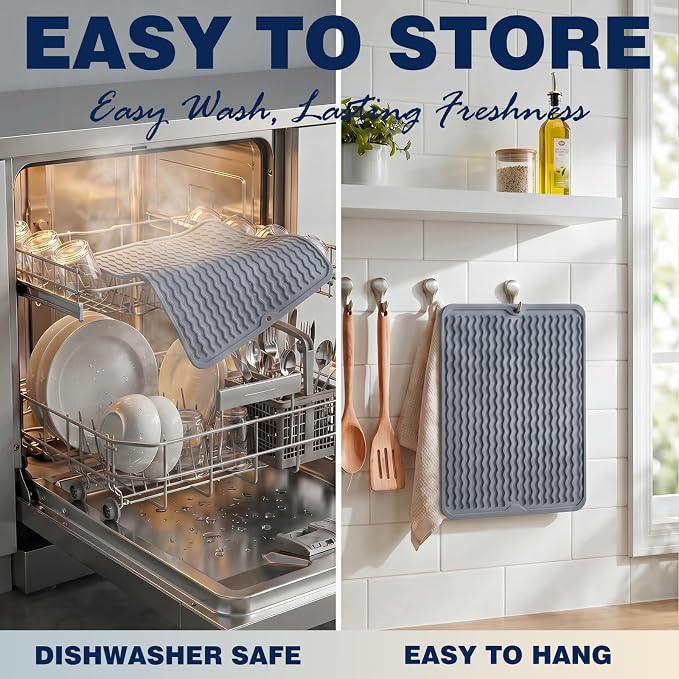2 Pack Caketime Silicone Dish Drying Mat for Kitchen Counter Cooking Baking Liners Drawer Refrigerator Espresso Machine Station Utensil Holder Washer Trivets Oven Chef Gifts Extra Large 24"x18" Pink