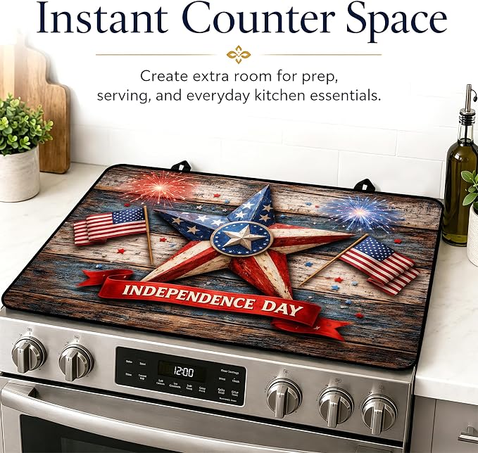 Patriotic Electric Stove Top Cover | Heat Resistant Glass Cooktop Protector for Kitchen Ceramic Countertops, Multiuse Stove Cover and Dish Drying Mat